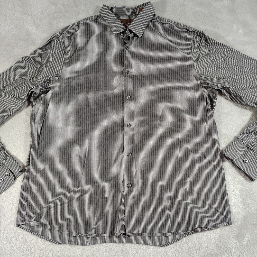 Perry Ellis Shirt Men XL Slim Fit Black/Gray Stripe City Designer Cotton Classic